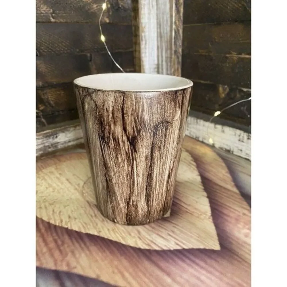 Rustic Wood Grain Coffee Tea Cup Mug Hand Painted Matte Finish 4.5 X 3.5 in
